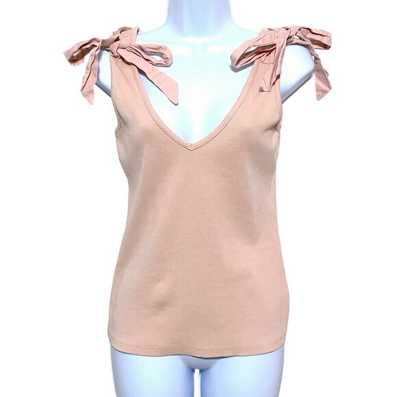 Maeve Anthropologie Rafaela Tank Top S Bow Tie Shoulders Stretch Neutral Boho - Picture 1 of 6